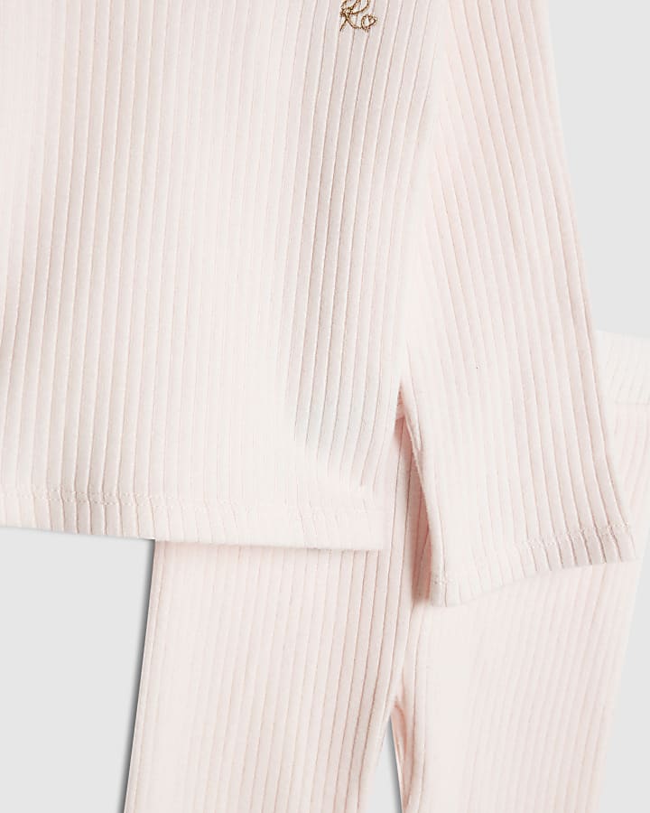 Baby Girls Pink Collar Ribbed Top Set