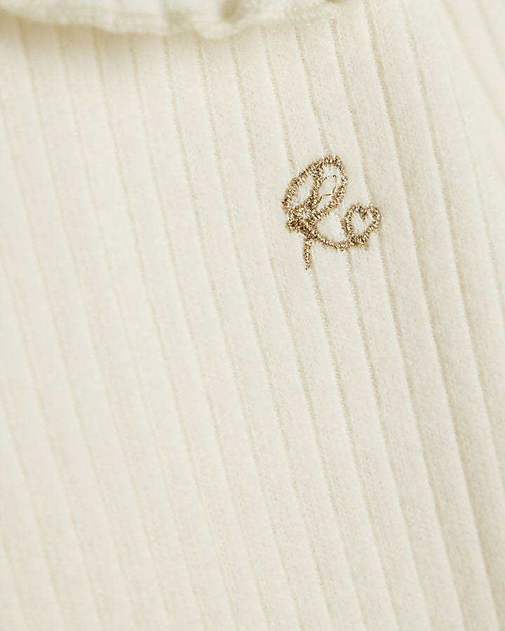 Baby Girls Cream Collar Ribbed Top Set
