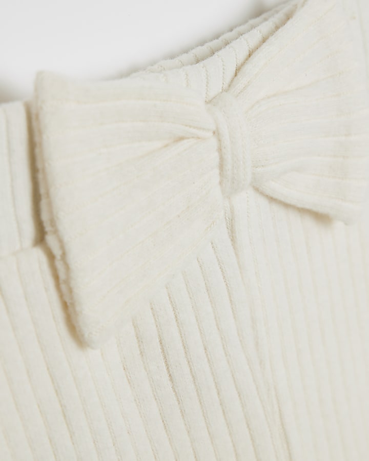 Baby Girls Cream Collar Ribbed Top Set