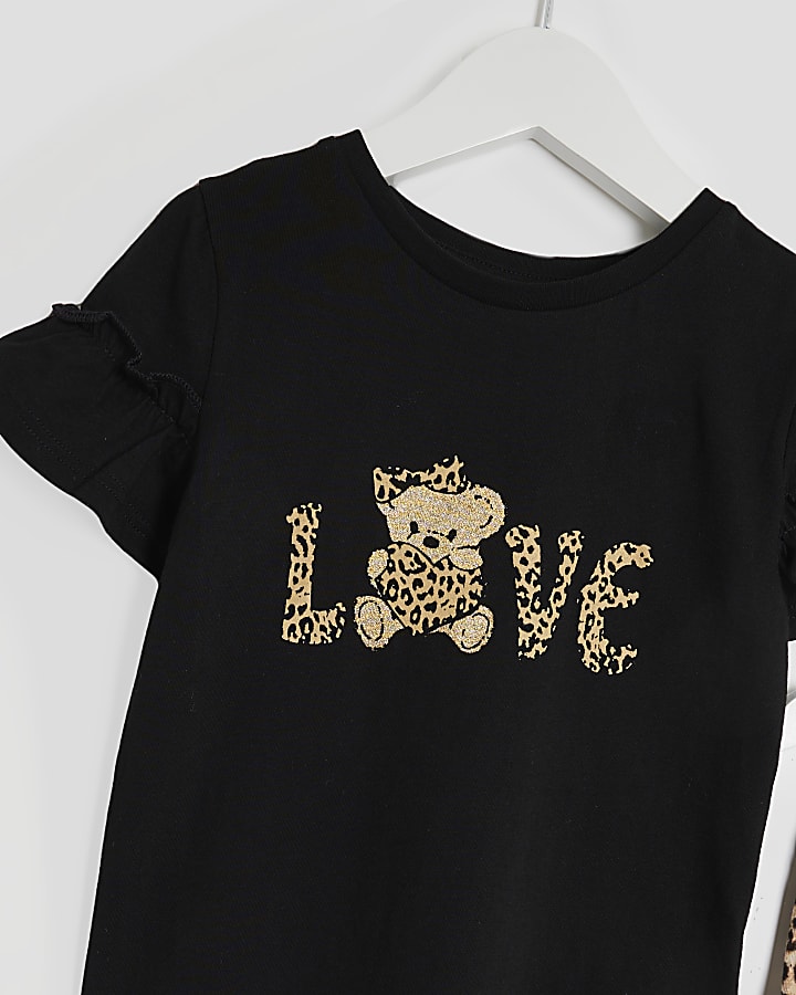 Mini Girls Black Love Bear Leggings Set