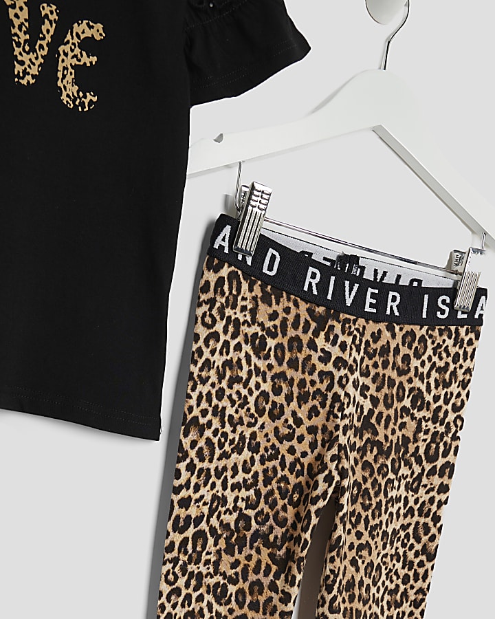 Mini Girls Black Love Bear Leggings Set