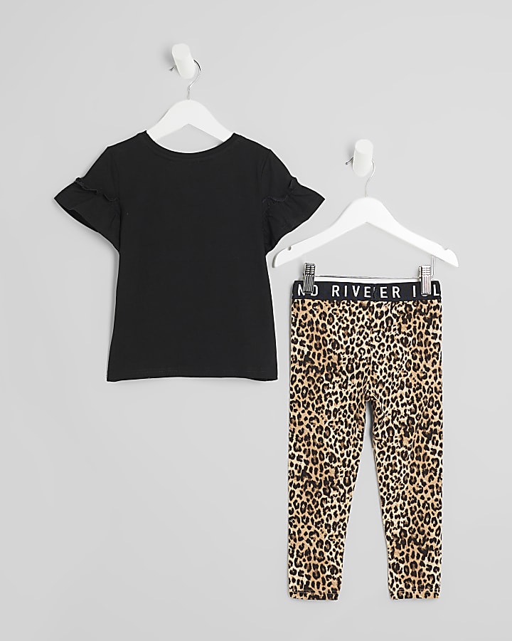Mini Girls Black Love Bear Leggings Set