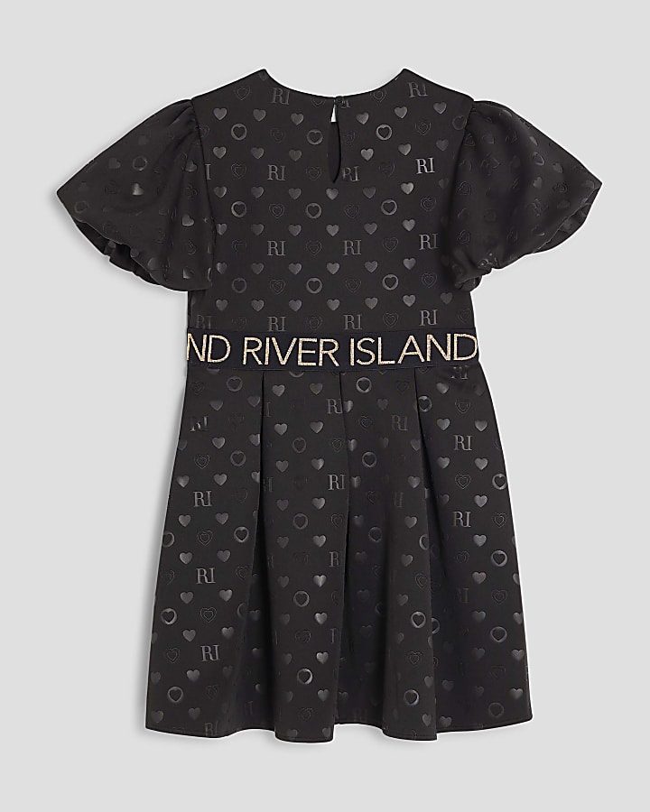 Girls Black Embossed RI Monogram Dress