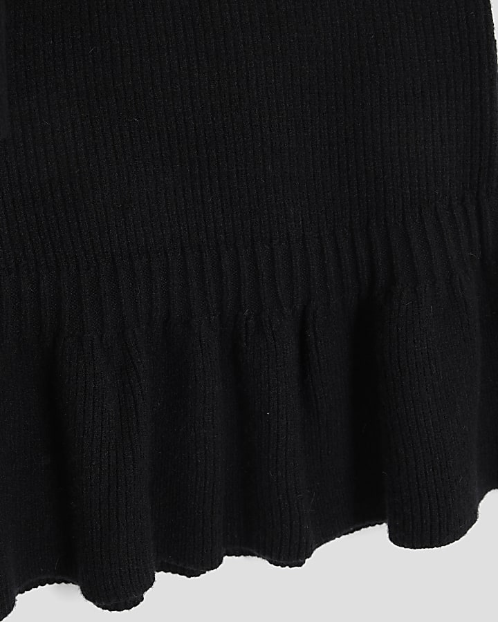 Girls Black Faux Fur Collar Cardigan Set
