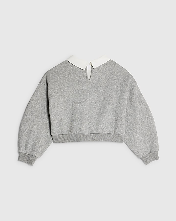 Girls Grey Embellished Collar Sweatshirt