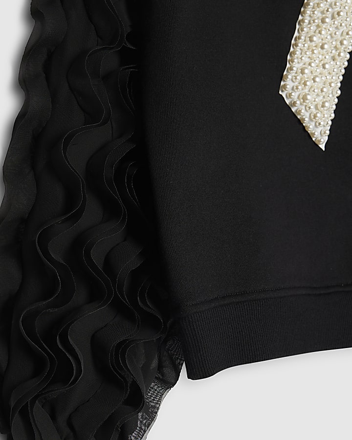 Girls Black Pearl Bow Sweatshirt