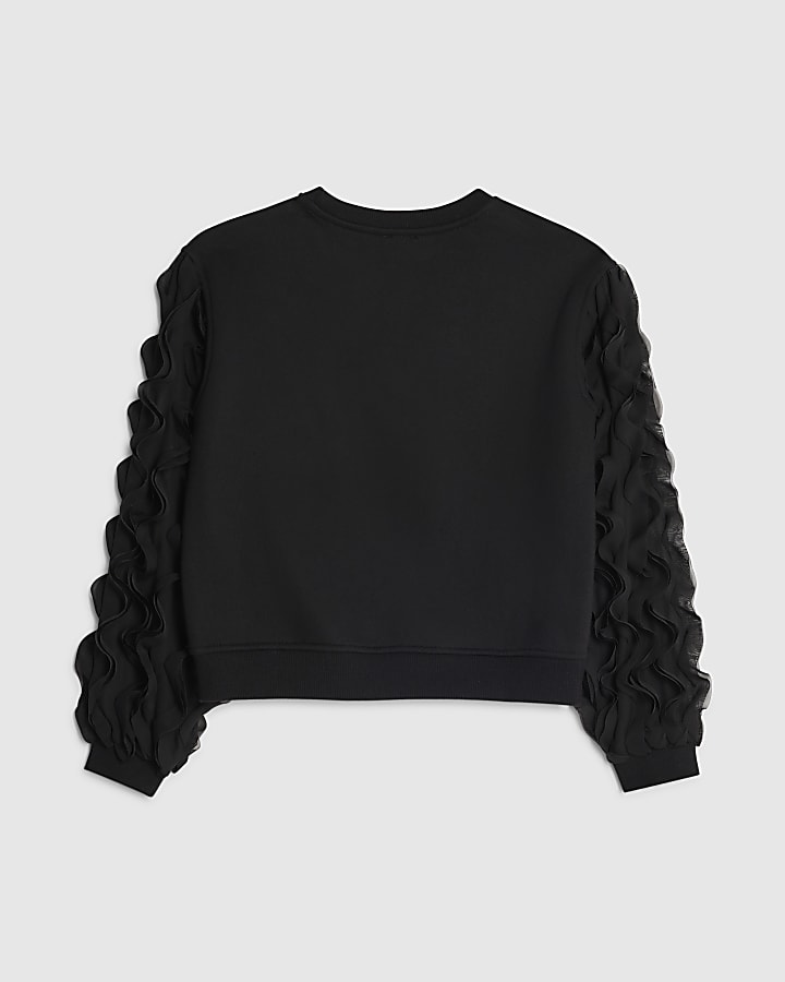 Girls Black Pearl Bow Sweatshirt
