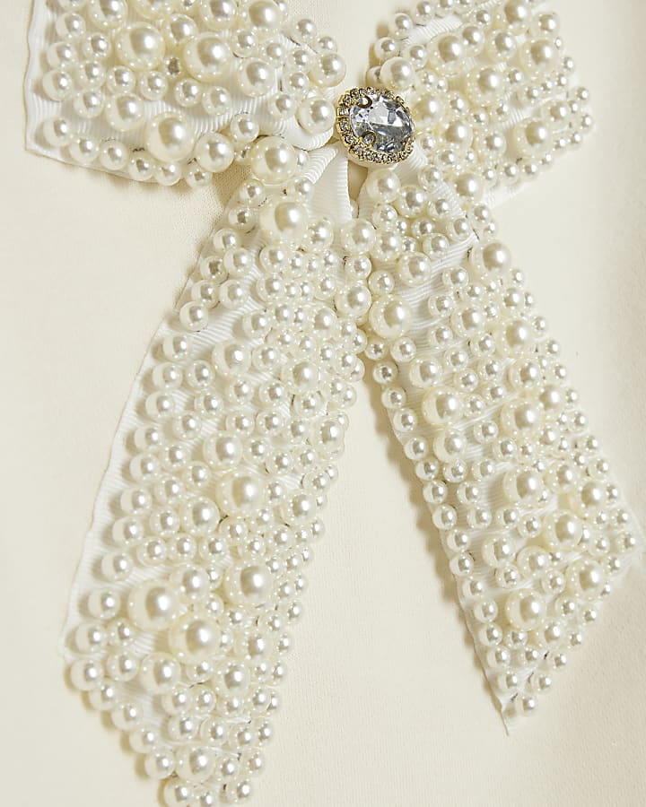 Girls Cream Bow Ruffle Sleeve Sweatshirt