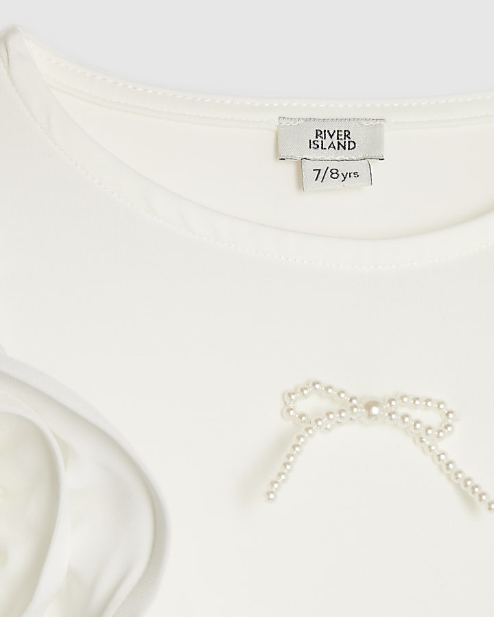 Girls White Bow Ruffle Tank Top