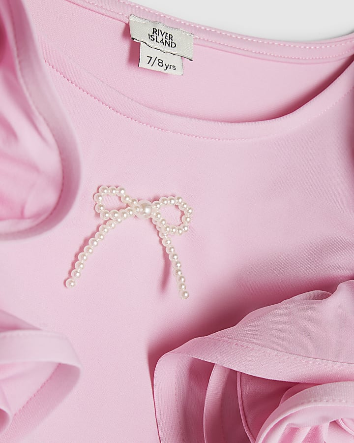 Girls Pink Bow Ruffle Tank Top