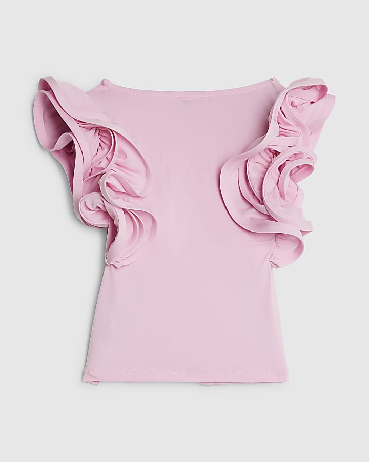 Girls Pink Bow Ruffle Tank Top