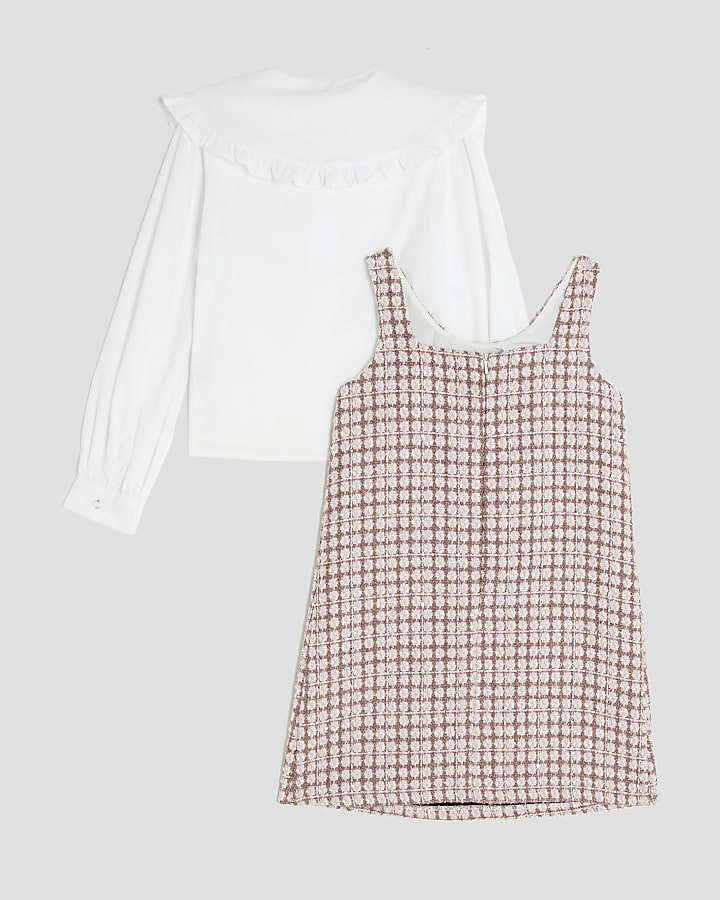 Girls Pink Boucle Check Shift Dress