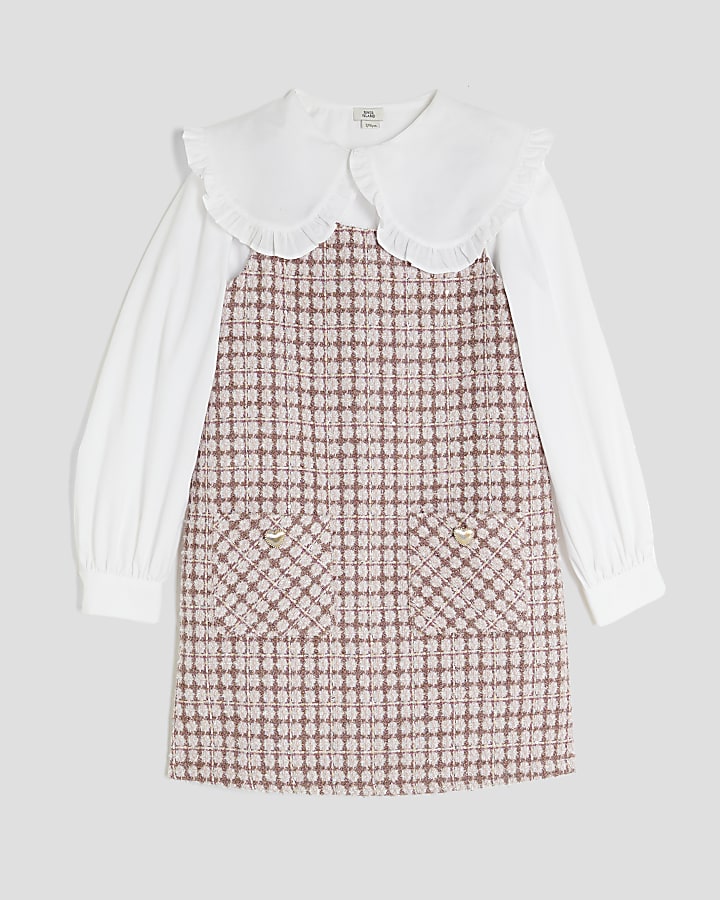 Girls Pink Boucle Check Shift Dress