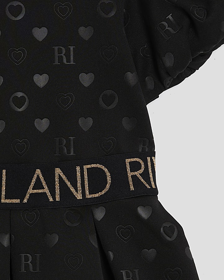 Mini Girls Black Embossed RI Monogram Dress