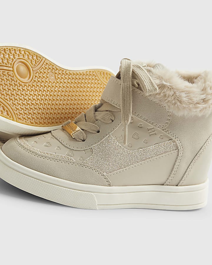 Girls Beige Wedge Hightop Trainers