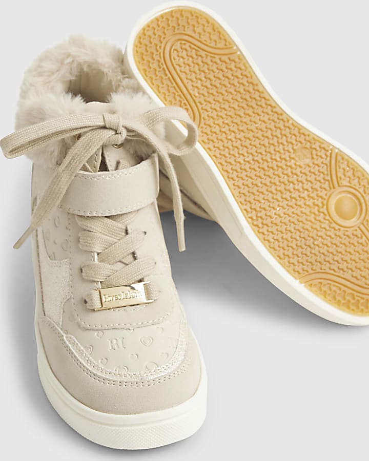 Girls Beige Wedge Hightop Trainers