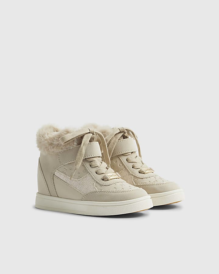 Girls Beige Wedge Hightop Trainers
