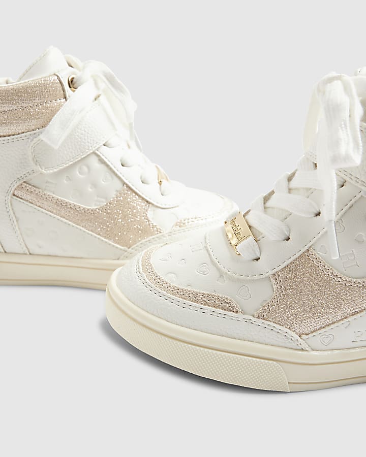 Girls White glitter wedge hightop trainers