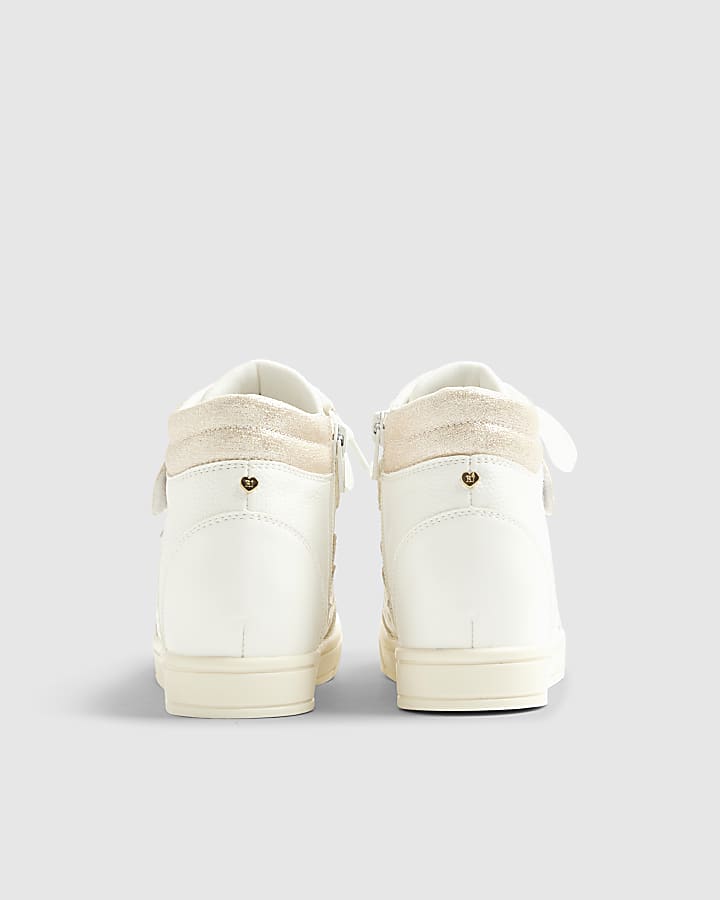 Girls White glitter wedge hightop trainers