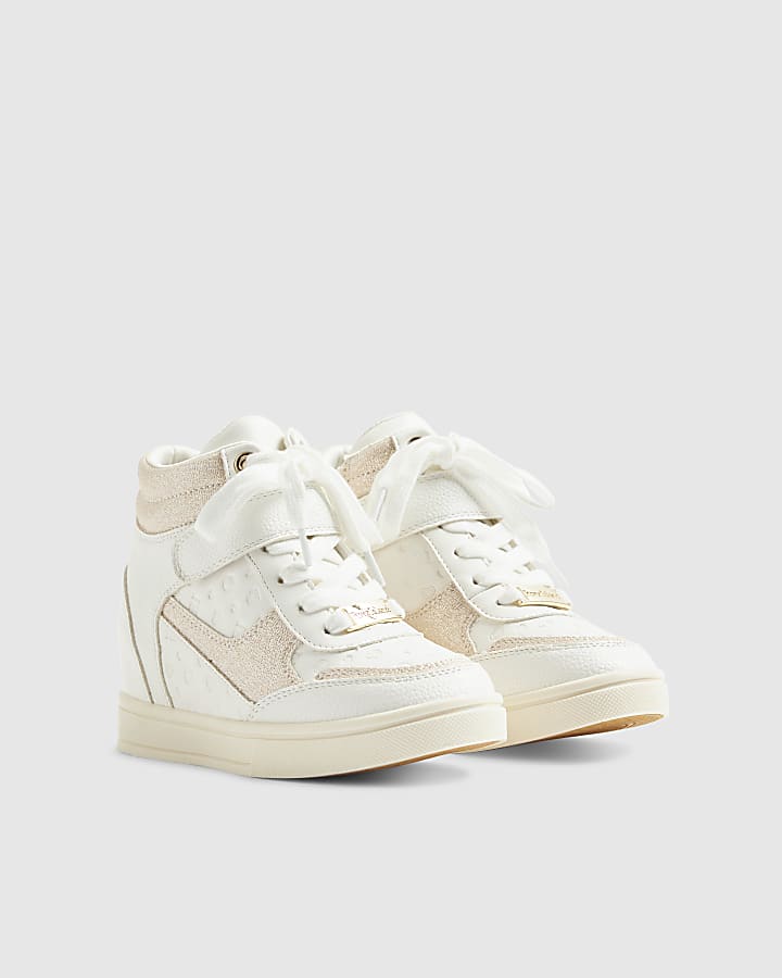 Girls White glitter wedge hightop trainers