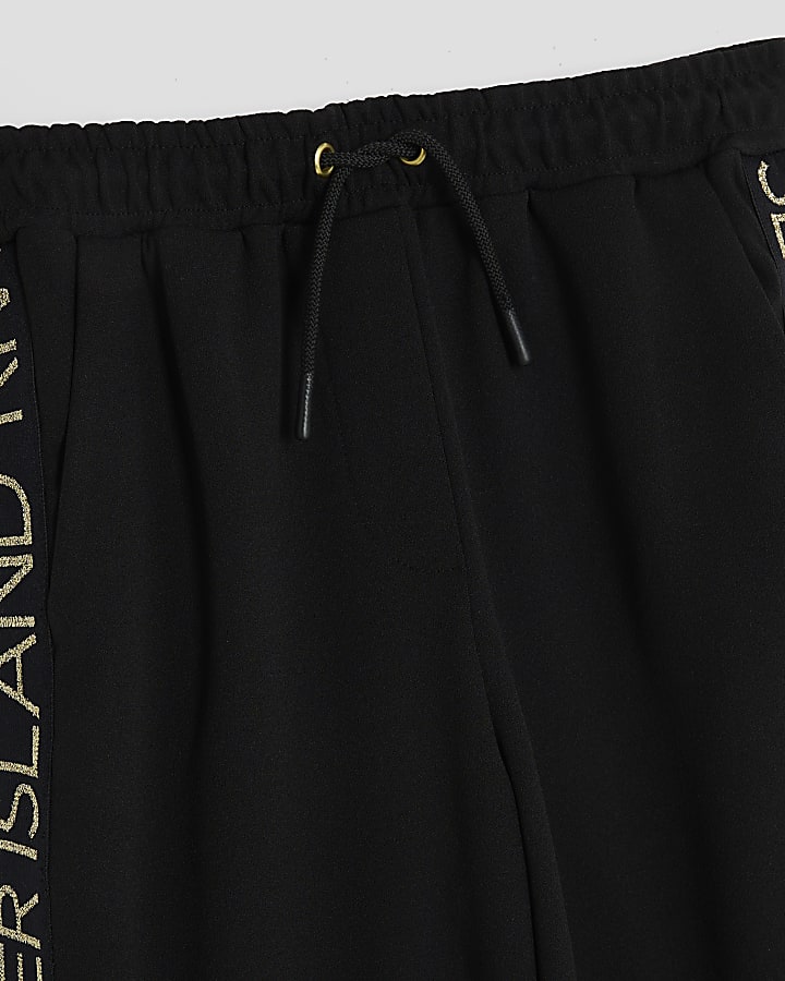 Girls Black Side Tape RI Wide Leg Trousers
