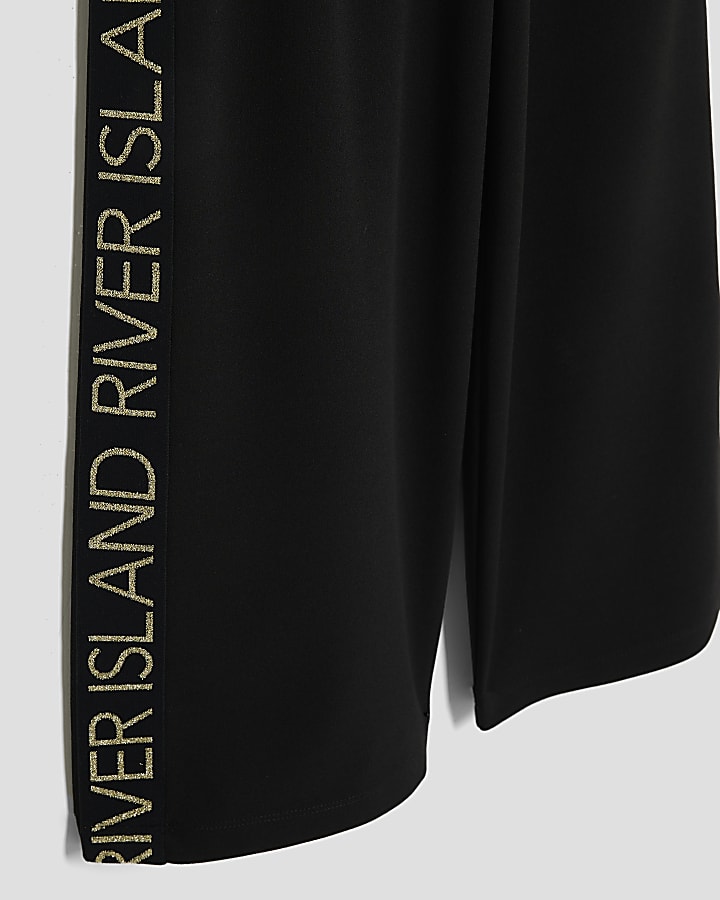 Girls Black Side Tape RI Wide Leg Trousers