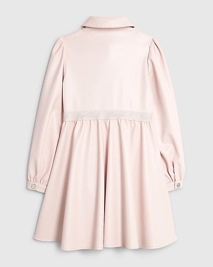 Girls Pink Faux Leather Dress