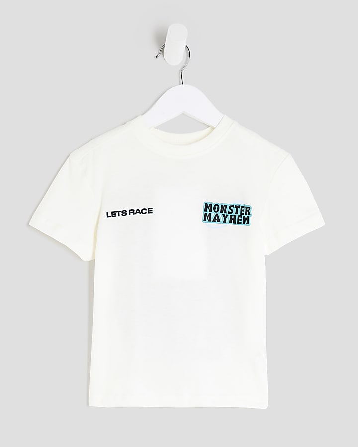 Mini Boys White Monster Truck T-Shirt