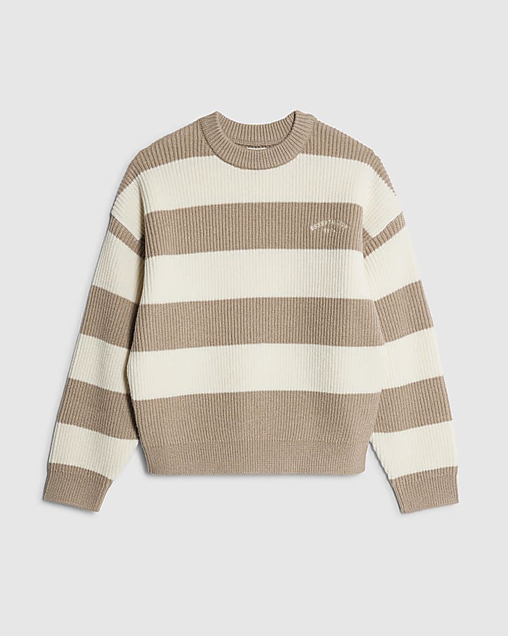 Boys Beige Ribbed Stripe Jumper