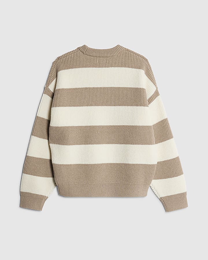 Boys Beige Ribbed Stripe Jumper