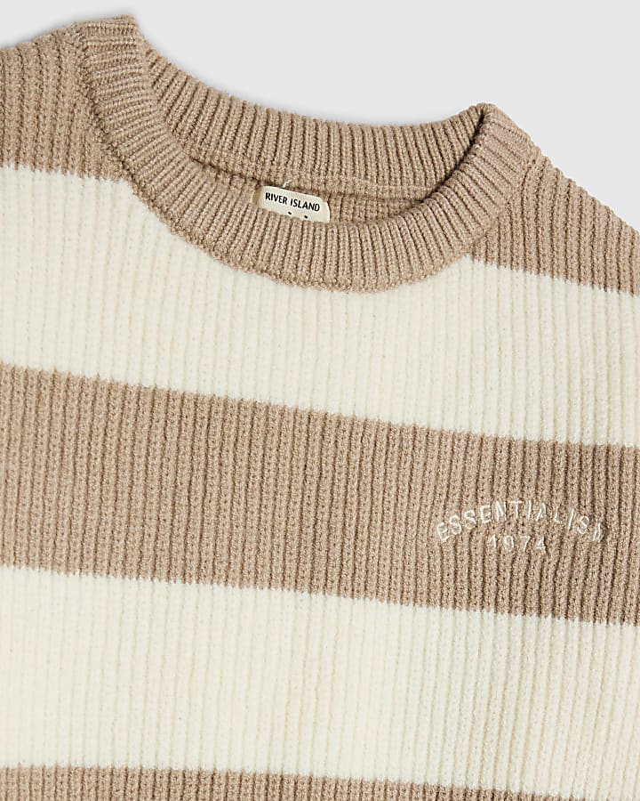 Mini Boys Beige Ribbed Stripe Jumper