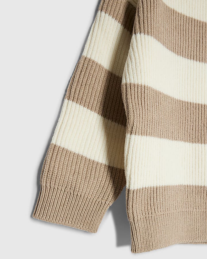 Mini Boys Beige Ribbed Stripe Jumper