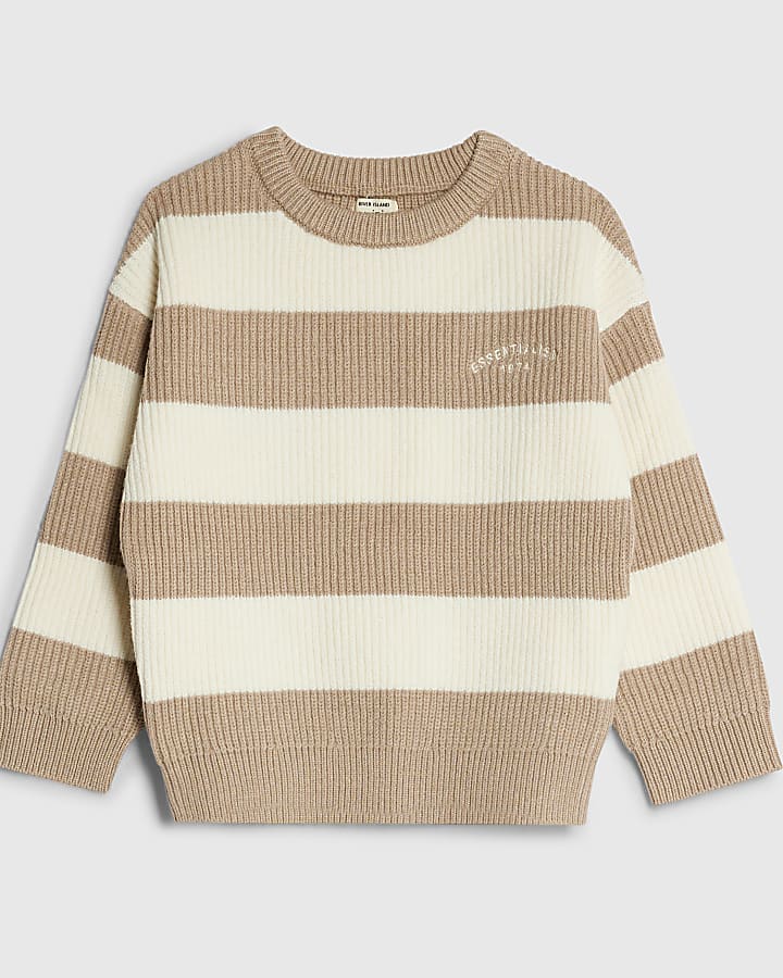 Mini Boys Beige Ribbed Stripe Jumper