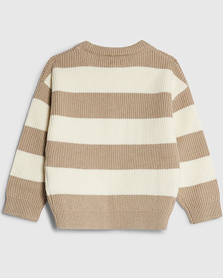 Mini Boys Beige Ribbed Stripe Jumper