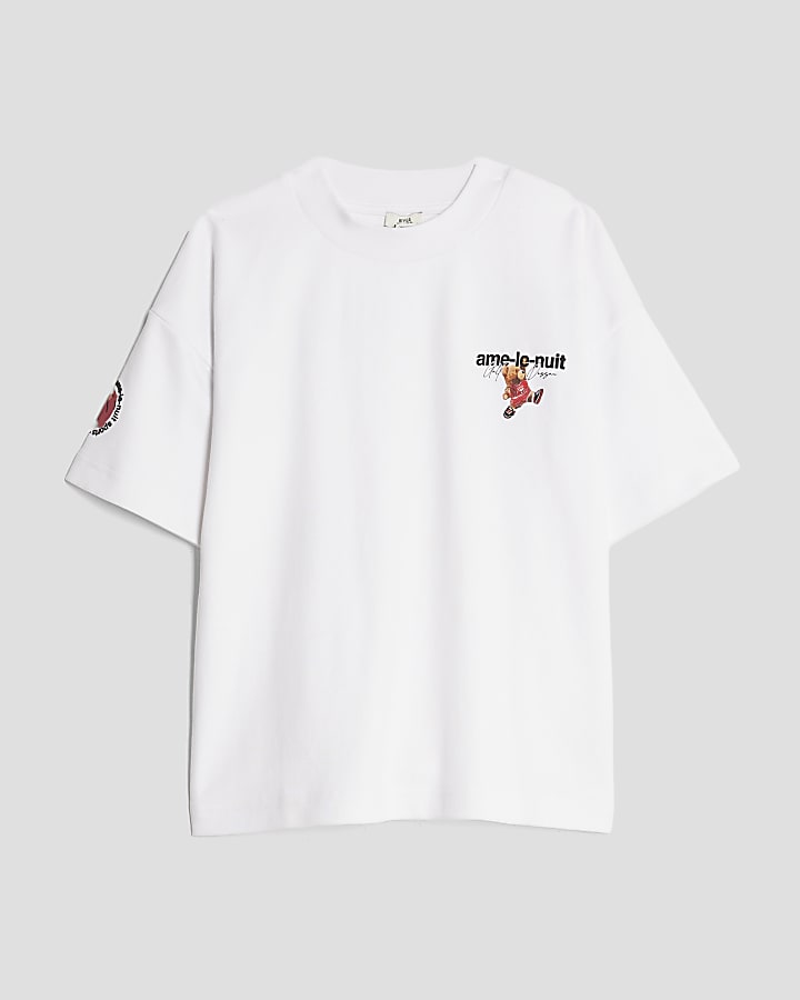 Boys White Ame Le Nuit Bear Baller T-Shirt
