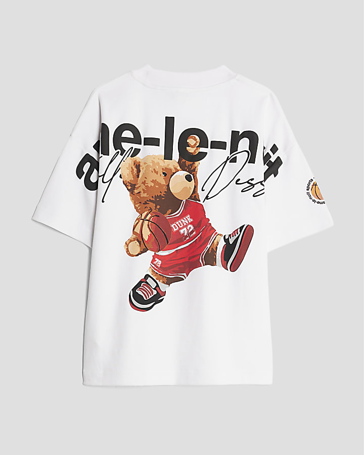 Boys White Ame Le Nuit Bear Baller T-Shirt