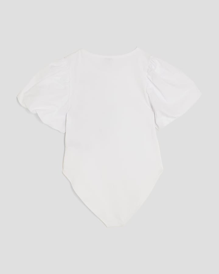 Girls White Embellished Bow Bodysuit