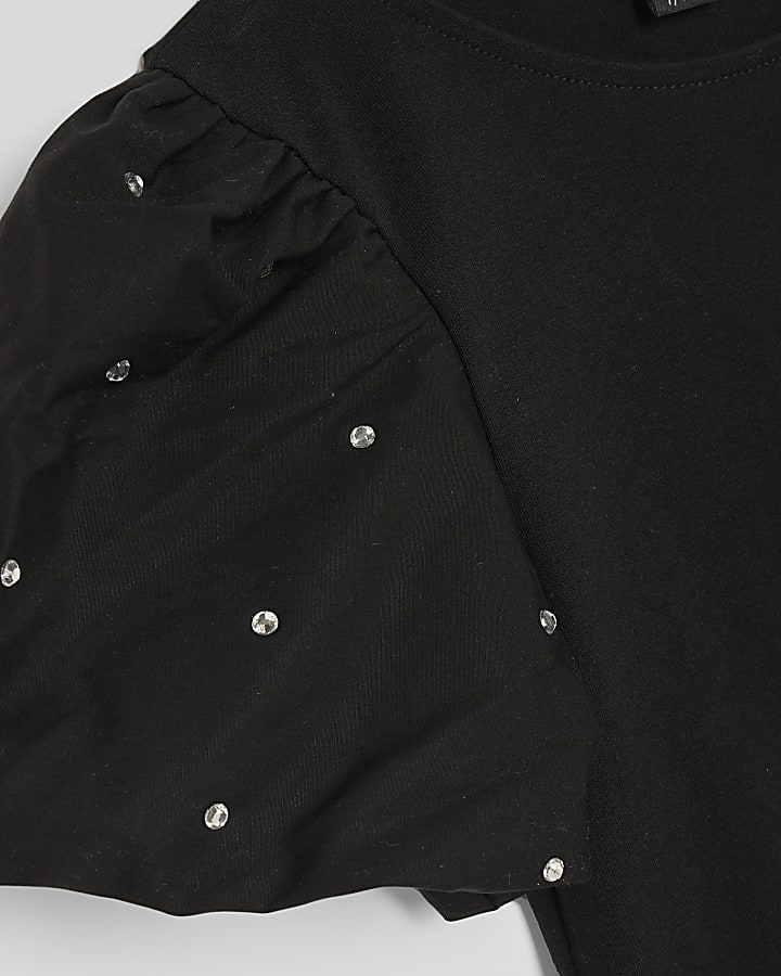 Girls Black Embellished Bodysuit