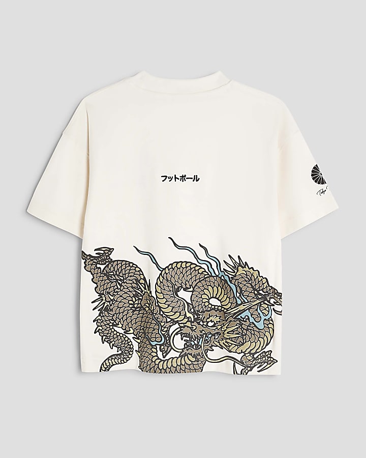 Boys White Dragon Hem T-Shirt