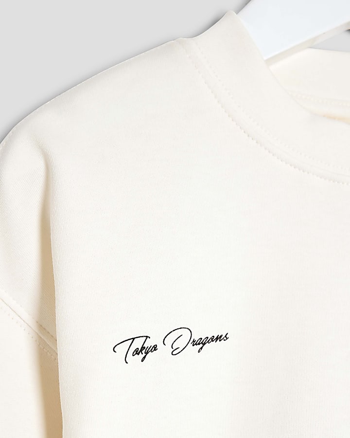 Mini Boys White Dragon Hem T-Shirt