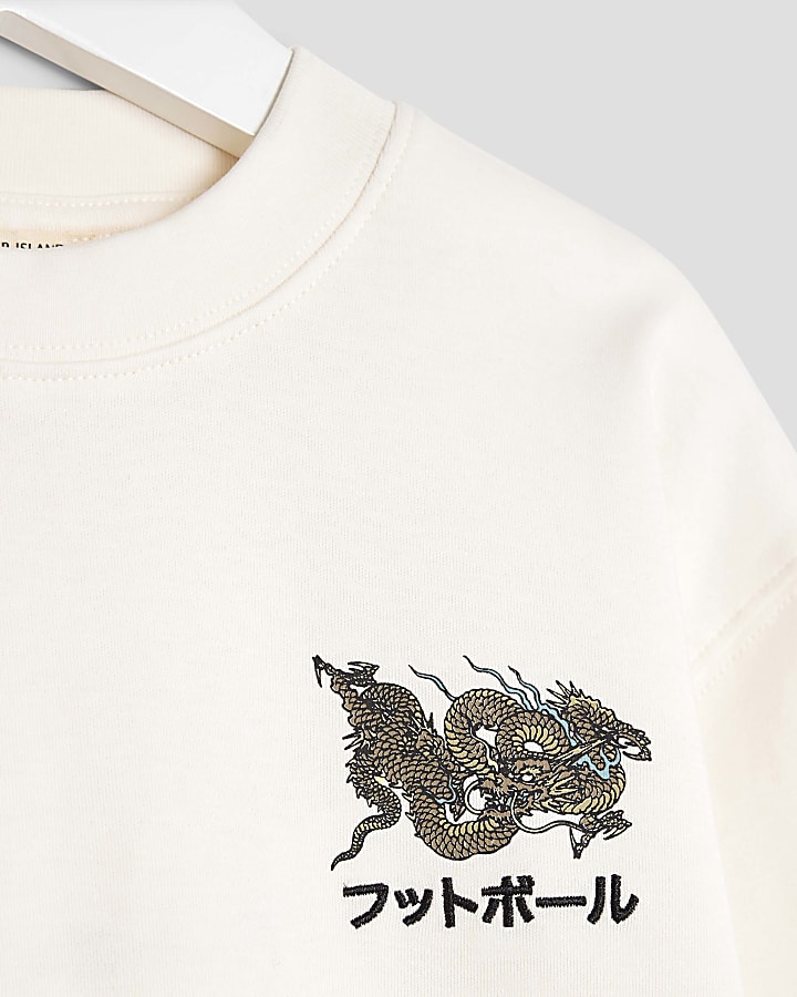Mini Boys White Dragon Hem T-Shirt