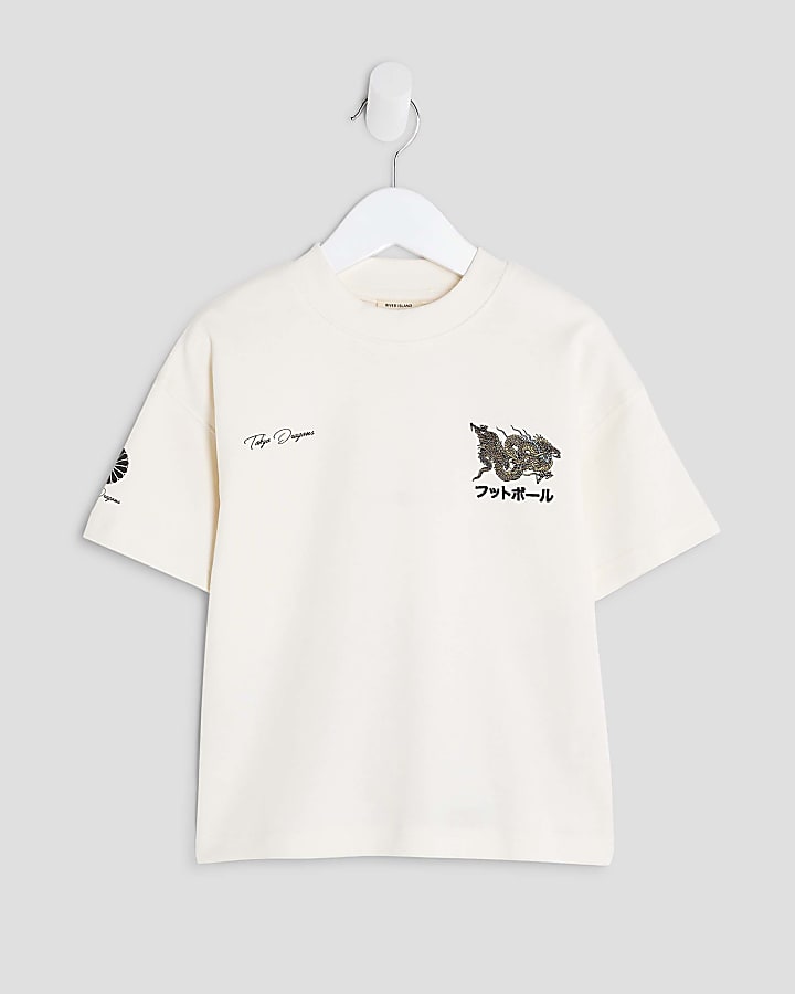 Mini Boys White Dragon Hem T-Shirt