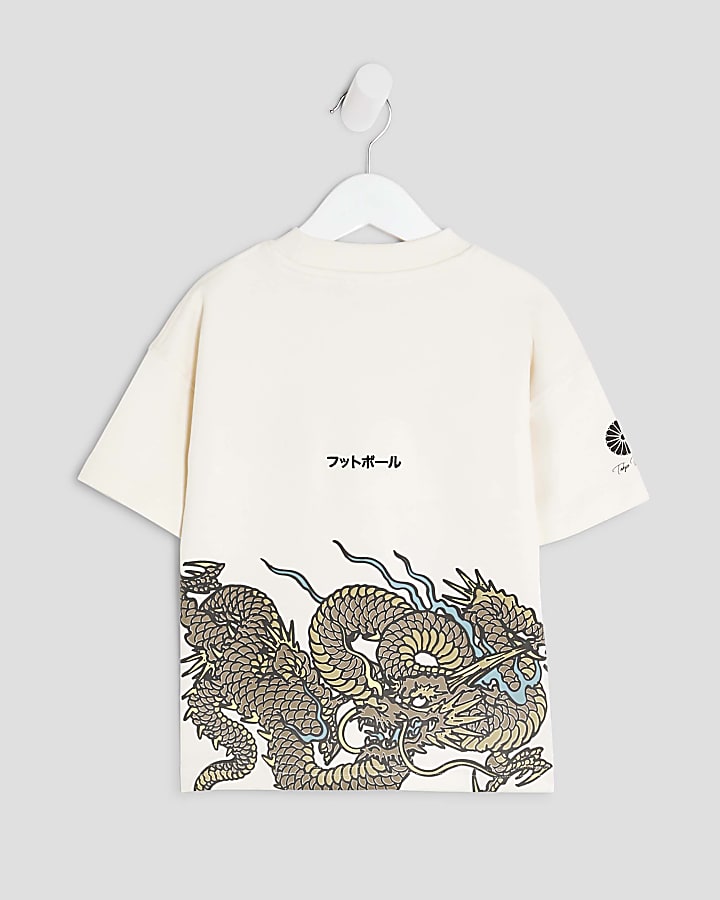 Mini Boys White Dragon Hem T-Shirt