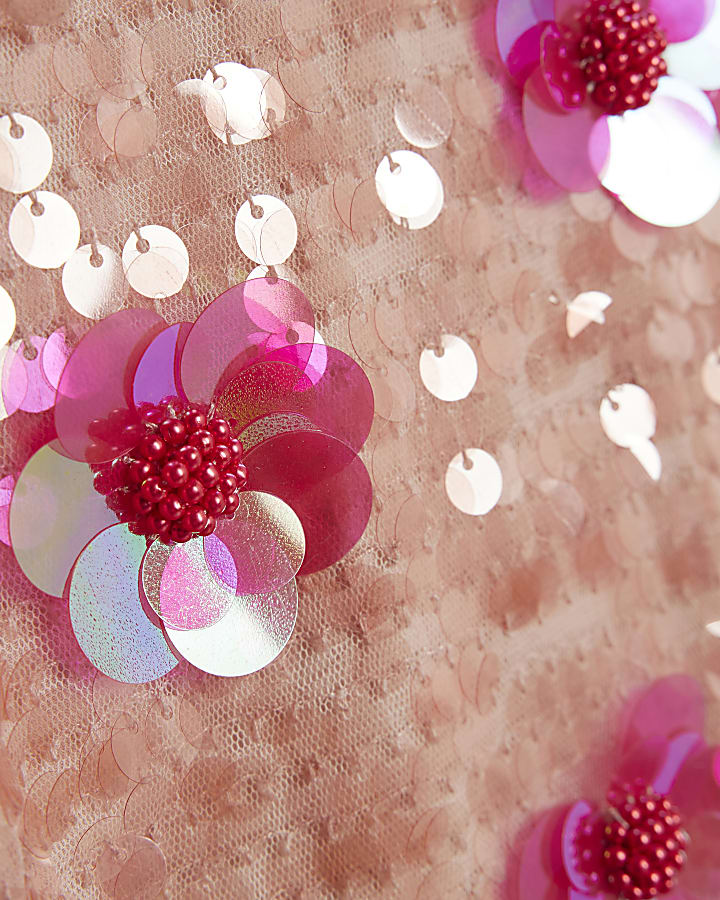 Girls Pink Sequin Flower Playsuit