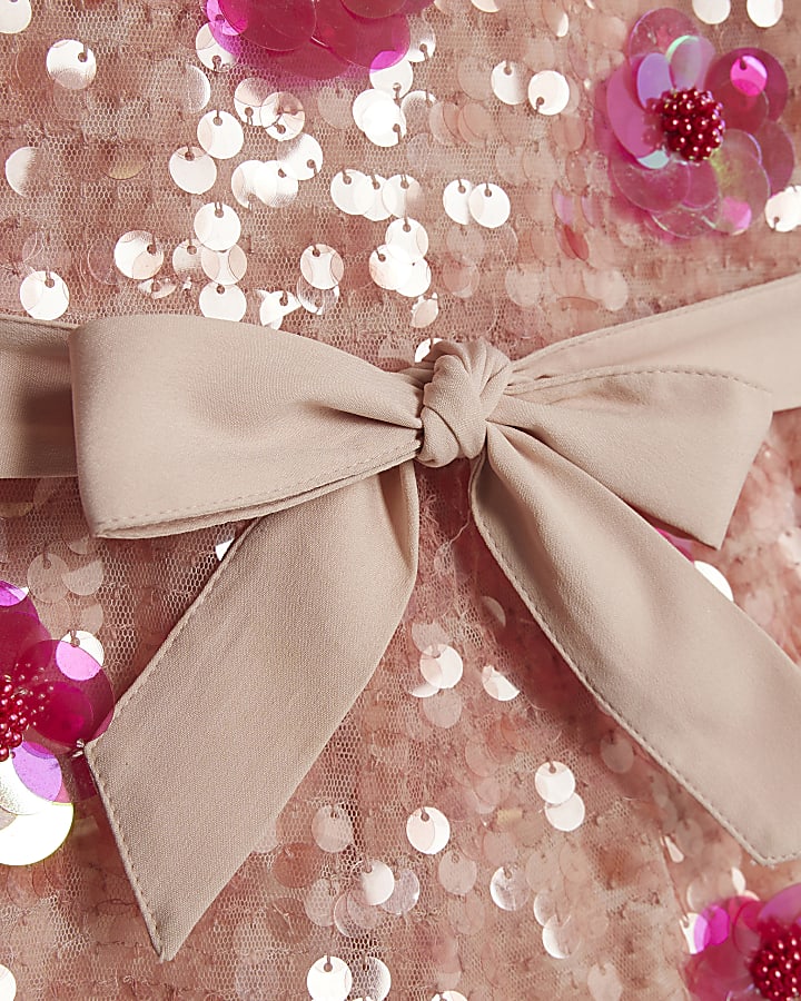 Girls Pink Sequin Flower Playsuit