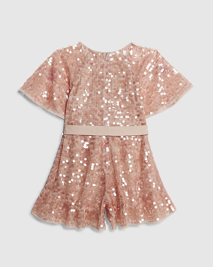 Girls Pink Sequin Flower Playsuit