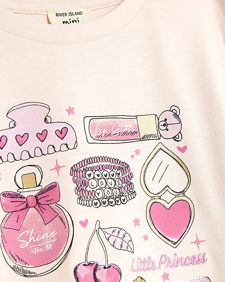 Mini Girls Pink Frill Sleeve Box T-Shirt
