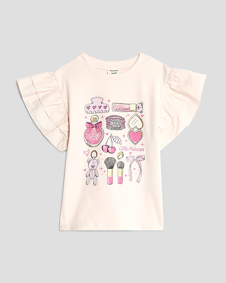 Mini Girls Pink Frill Sleeve Box T-Shirt