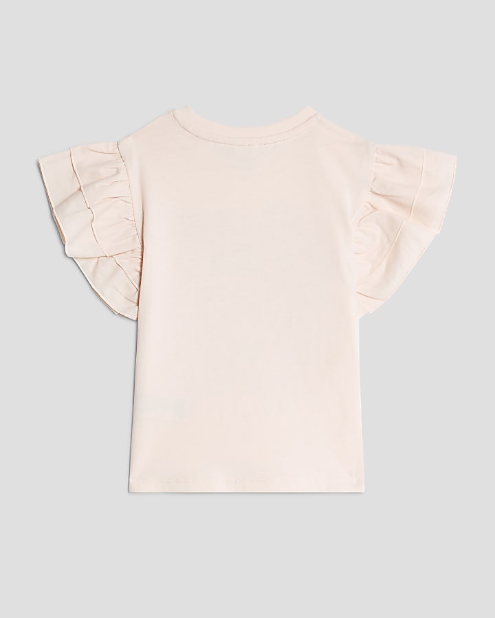 Mini Girls Pink Frill Sleeve Box T-Shirt