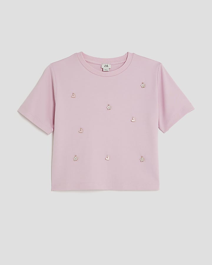 Girls Pink Charm Embellished T-Shirt